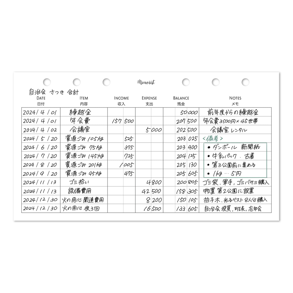会計係の管理ノート