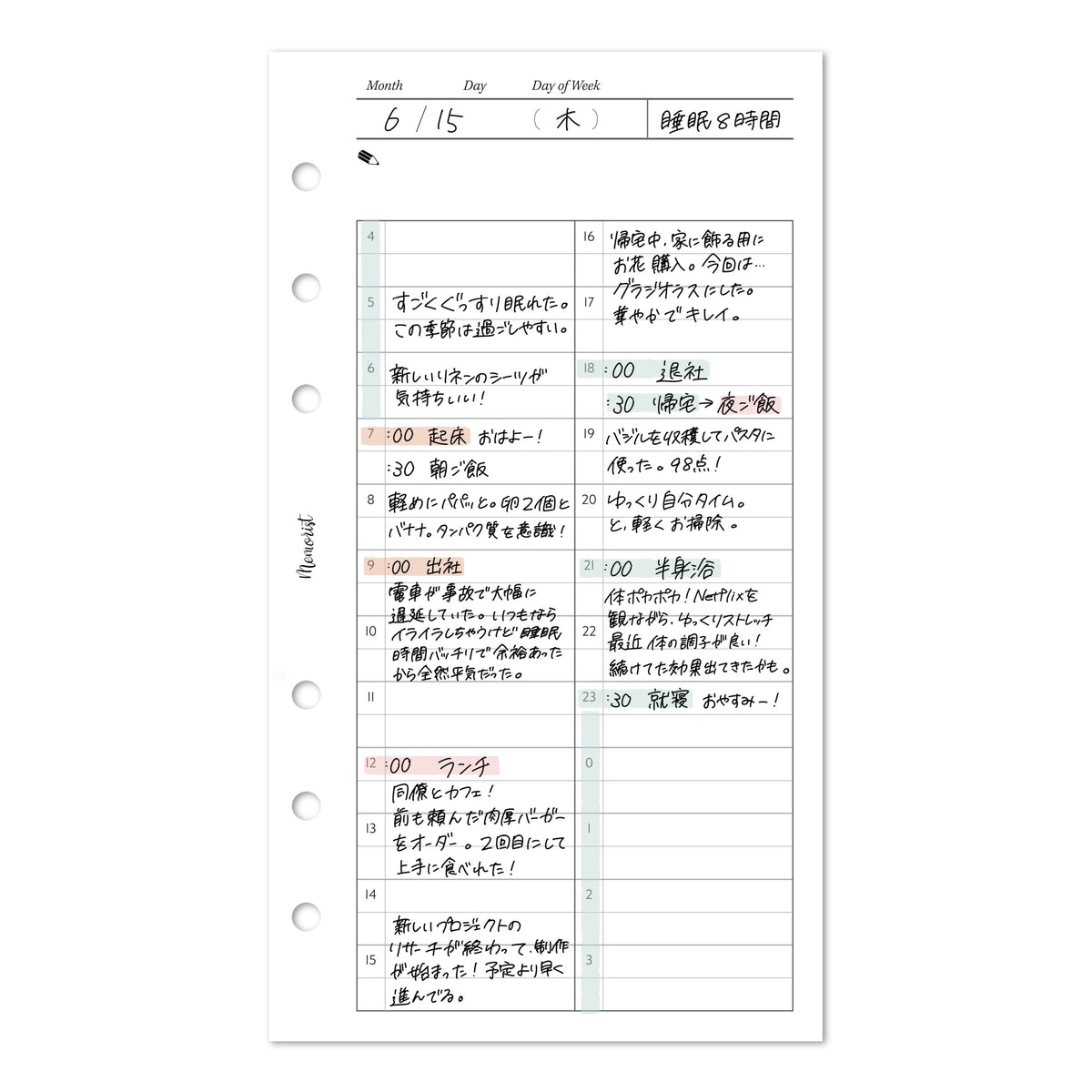 １日の予定と気持ち