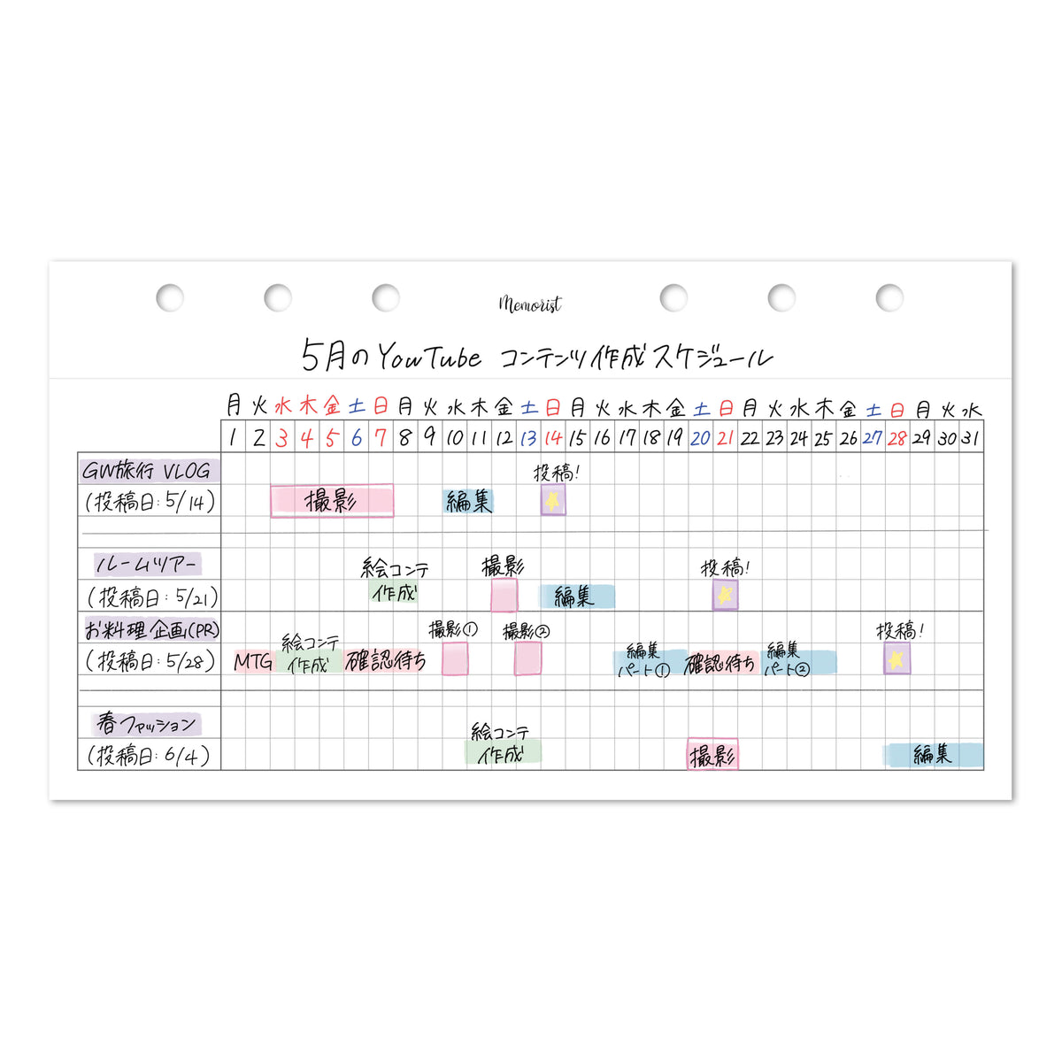 コンテンツ作成計画表