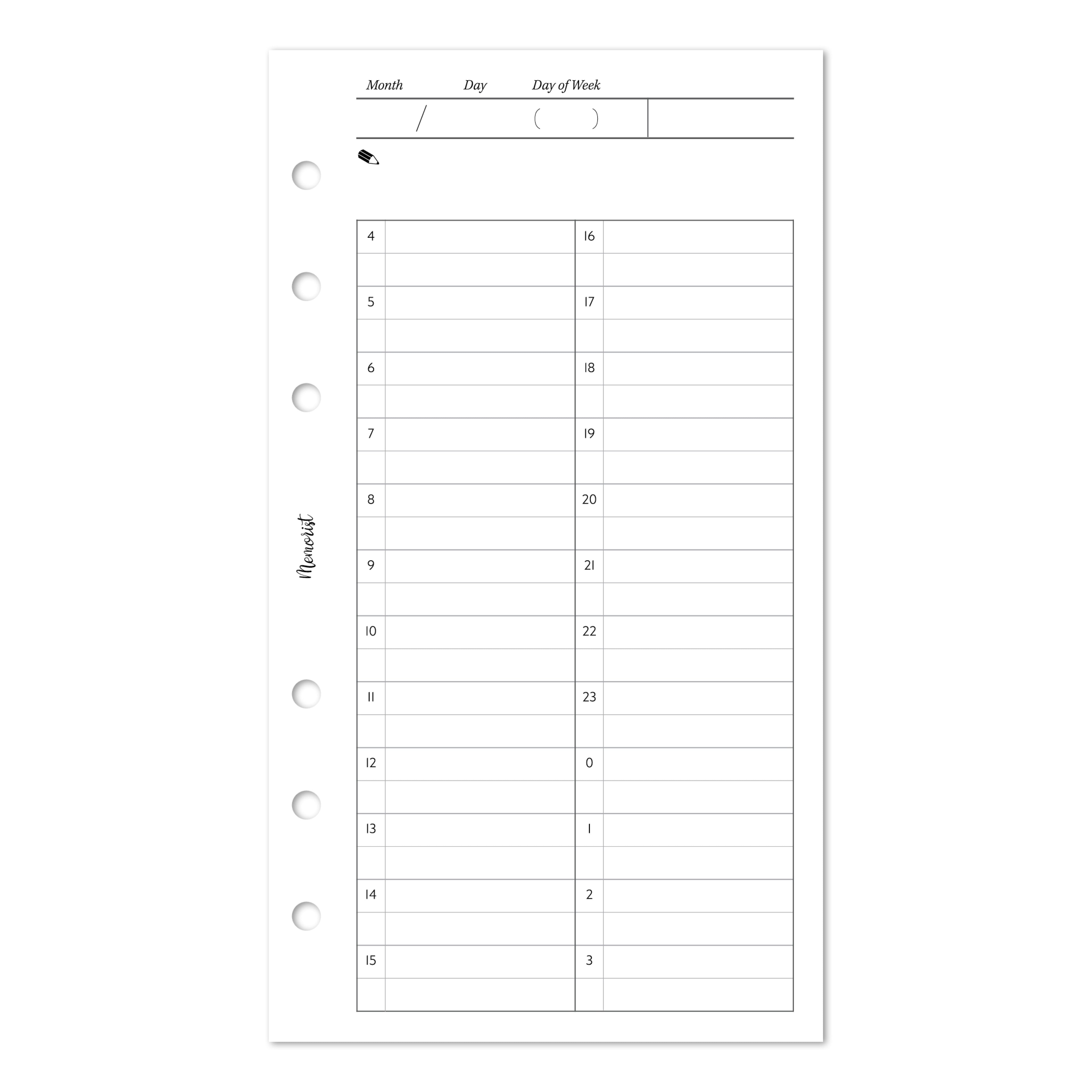 Daily Schedule (Personal Size)