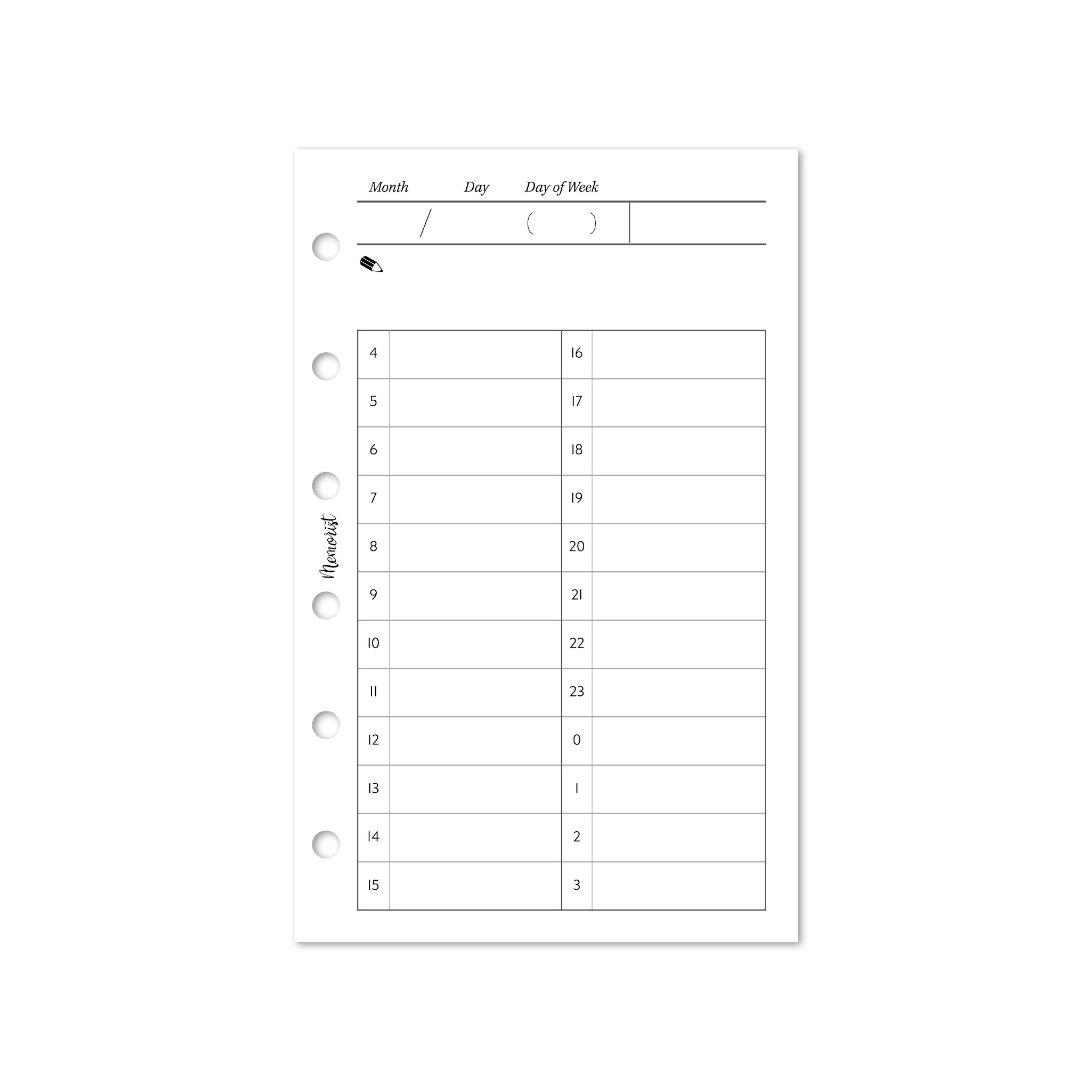 Daily Schedule (Pocket Size)
