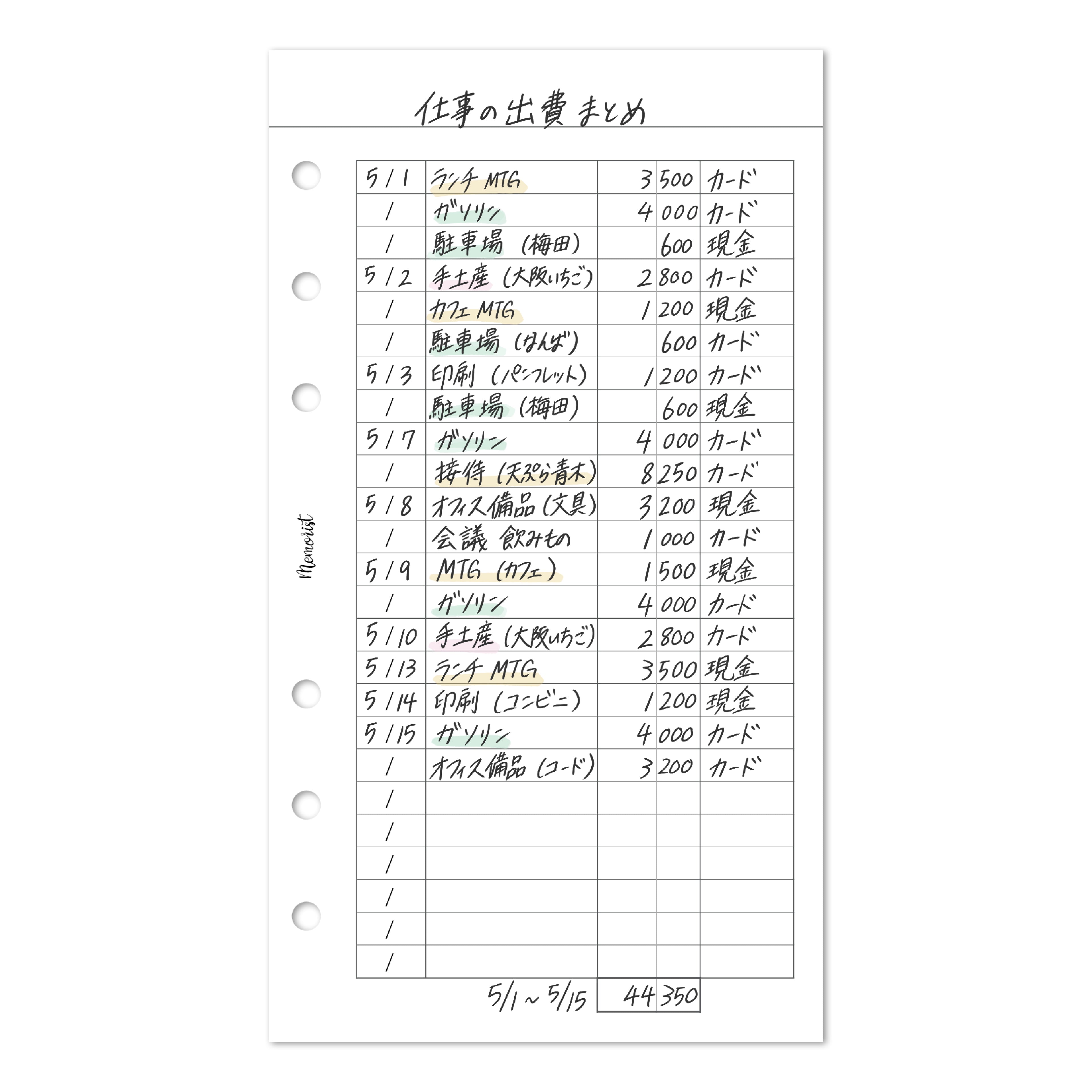 Expense List (Personal Size)