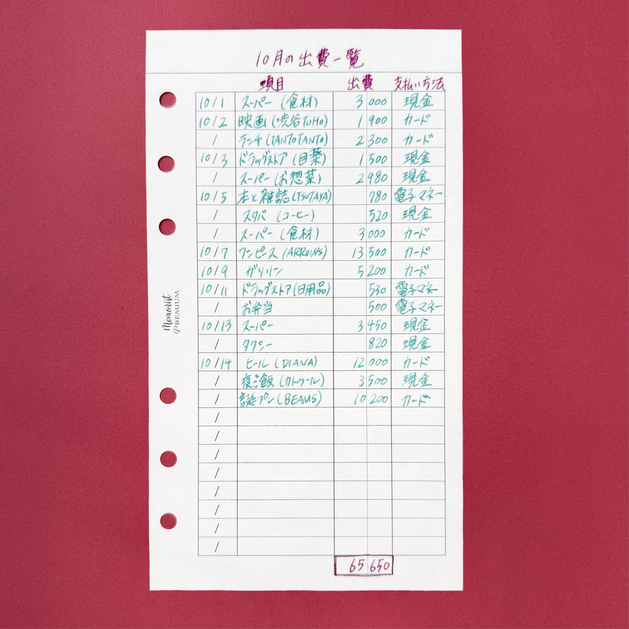 Premium Refill Expense List (Personal Size)